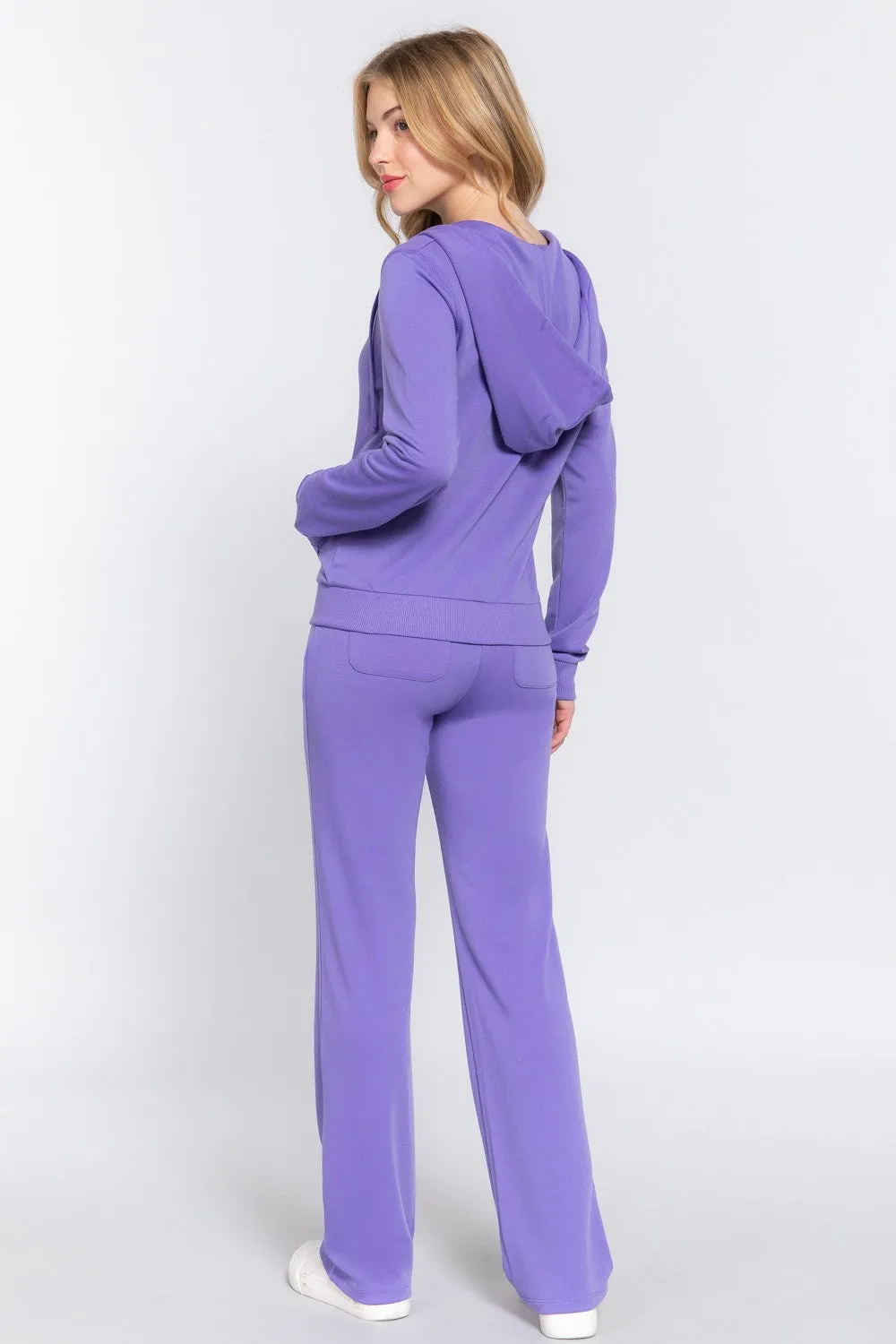 Active Basic French Terry Zip Up Hoodie & Drawstring Pants Set for Women