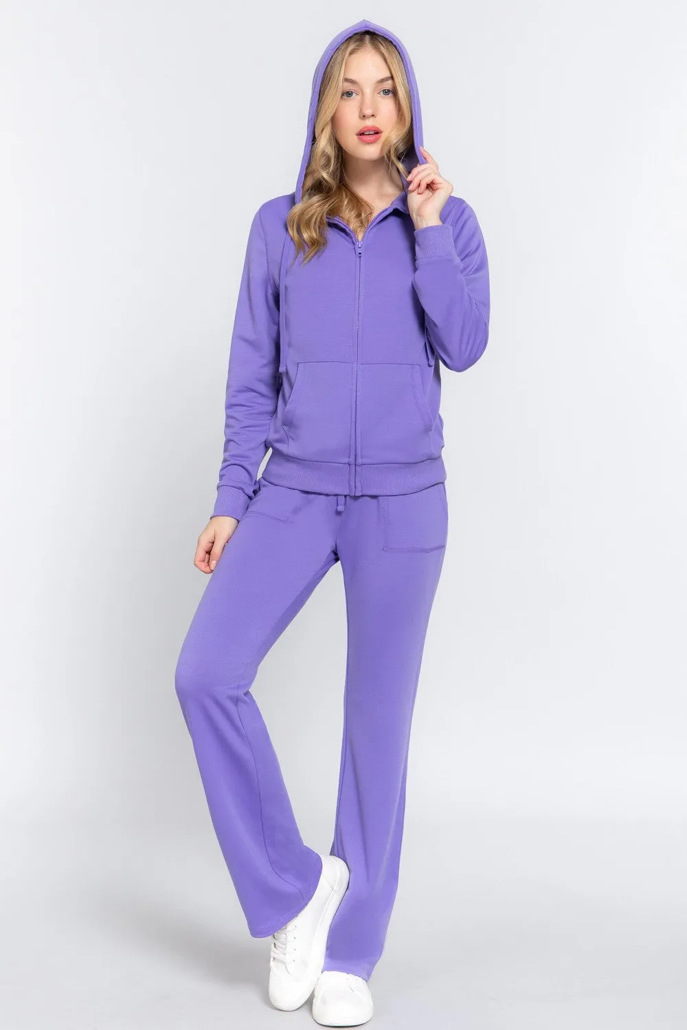 Active Basic French Terry Zip Up Hoodie & Drawstring Pants Set for Women