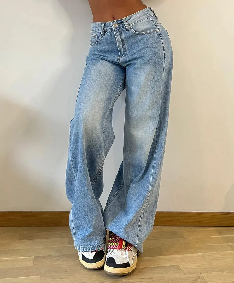 Amy Fashion - Baggy Straight Autumn Y2k Korean Fashion Streetwear High Waist Casual Denim Fashionable Jean