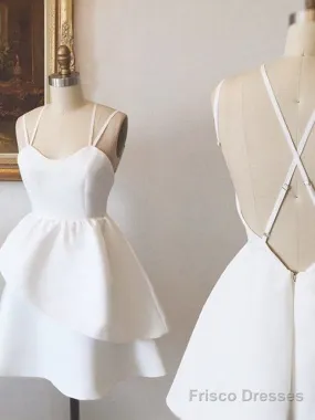 Backless White Homecoming Dresses, White Formal Evening Dresses