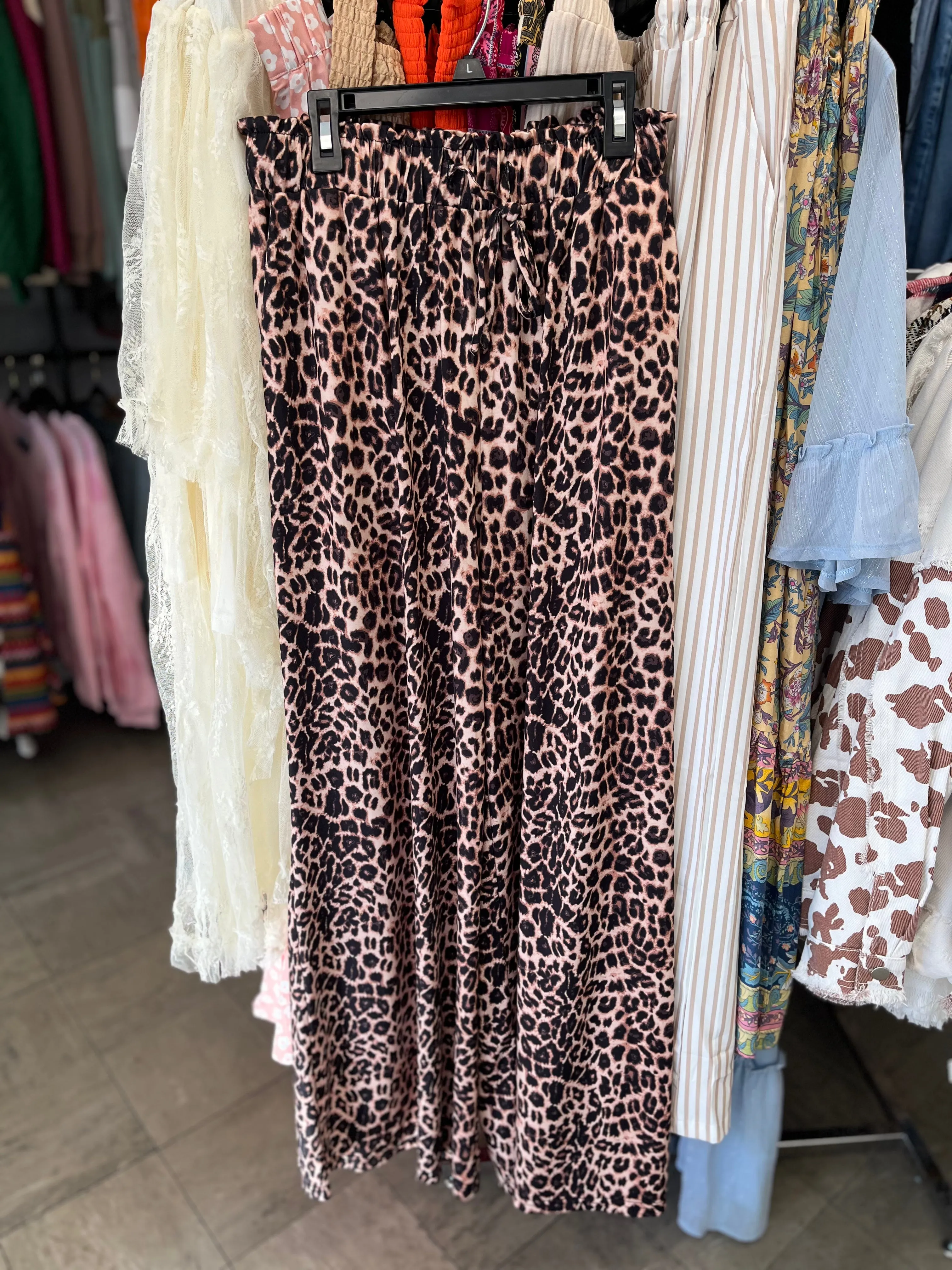 Desert Palm Boho Leopard Wide Leg Pants