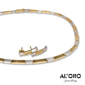 Greek Key 14K Gold Demi Parure Jewelry Suit Matching Necklace and Earrings