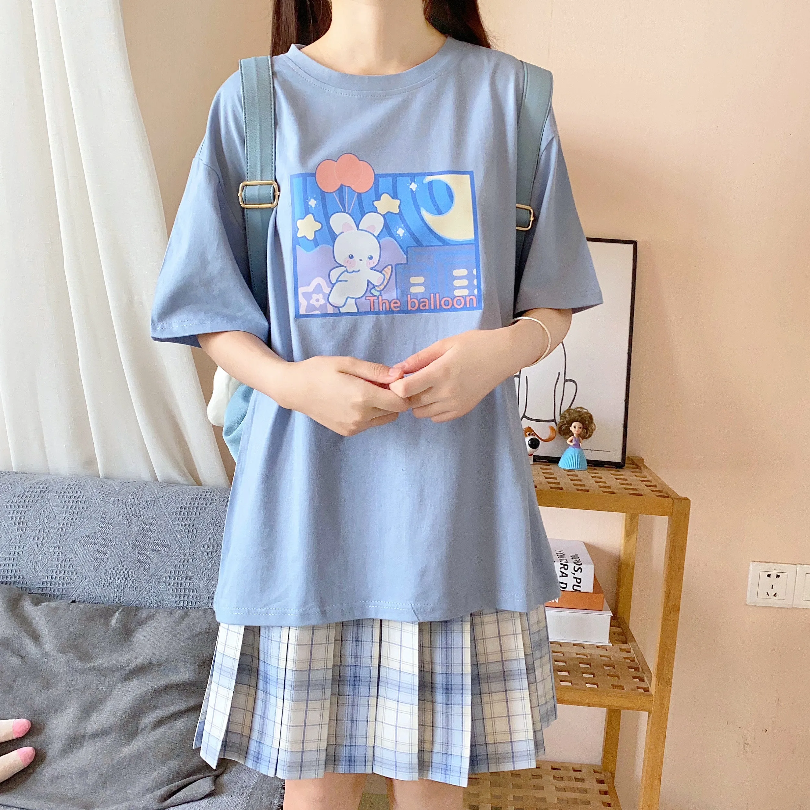 Kawaii Japanese Blue Cartoon Rabbit T-shirt