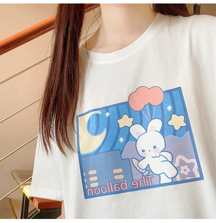 Kawaii Japanese Blue Cartoon Rabbit T-shirt
