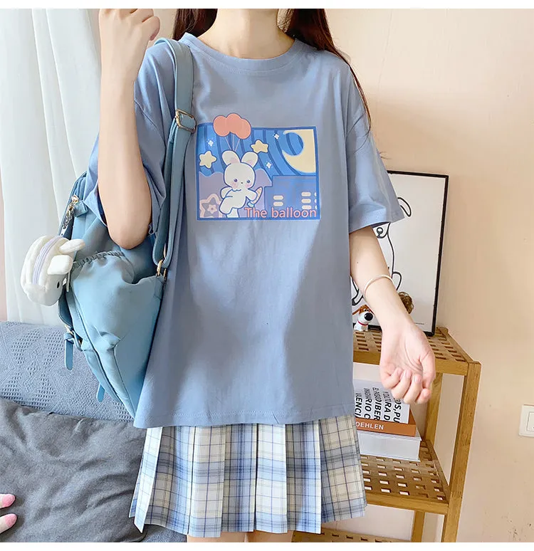 Kawaii Japanese Blue Cartoon Rabbit T-shirt