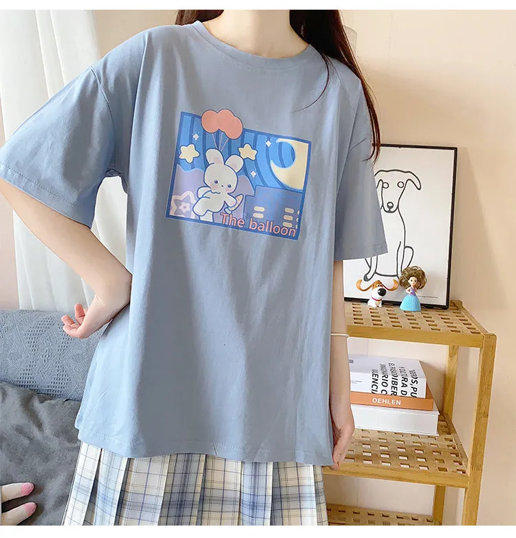 Kawaii Japanese Blue Cartoon Rabbit T-shirt