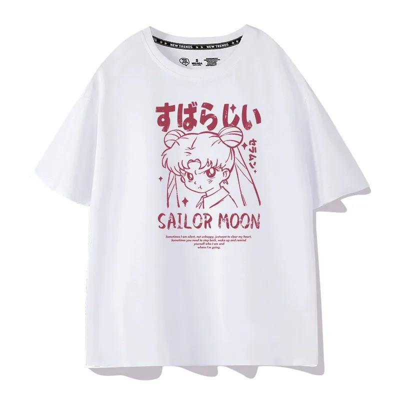 Kawaii Japanese Cartoon Sailor Moon Graffiti Print T-shirt