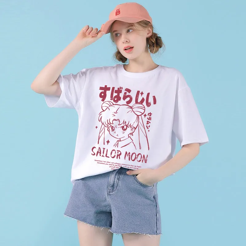 Kawaii Japanese Cartoon Sailor Moon Graffiti Print T-shirt