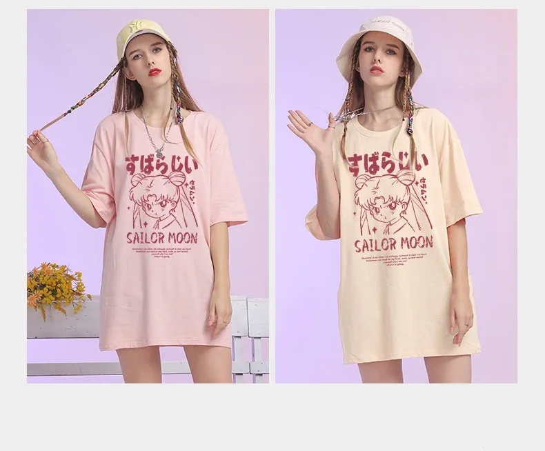 Kawaii Japanese Cartoon Sailor Moon Graffiti Print T-shirt