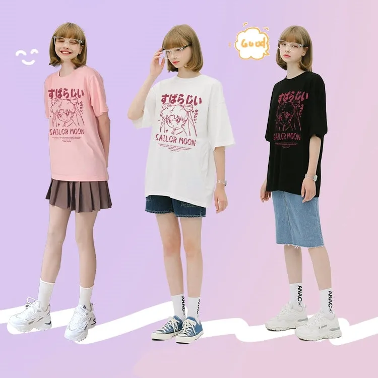 Kawaii Japanese Cartoon Sailor Moon Graffiti Print T-shirt