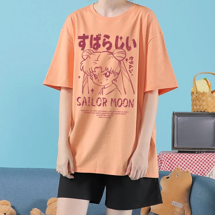 Kawaii Japanese Cartoon Sailor Moon Graffiti Print T-shirt