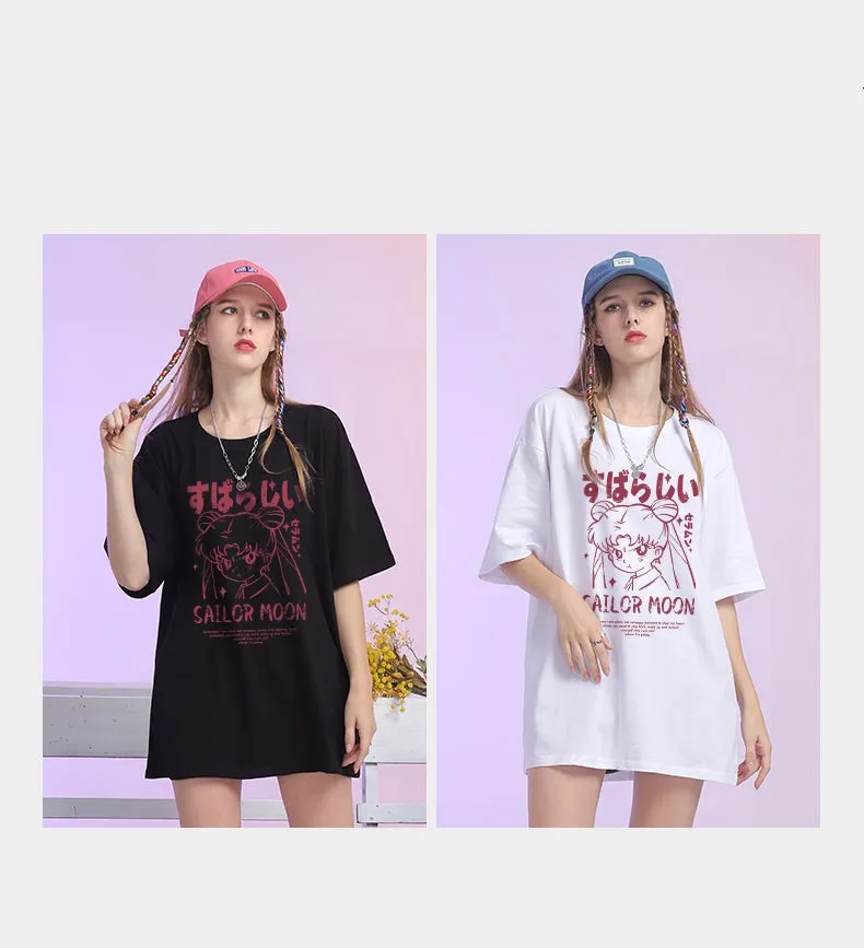 Kawaii Japanese Cartoon Sailor Moon Graffiti Print T-shirt