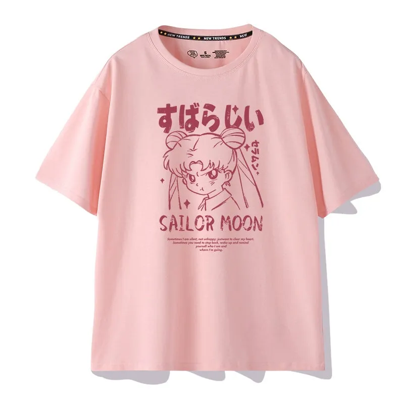 Kawaii Japanese Cartoon Sailor Moon Graffiti Print T-shirt