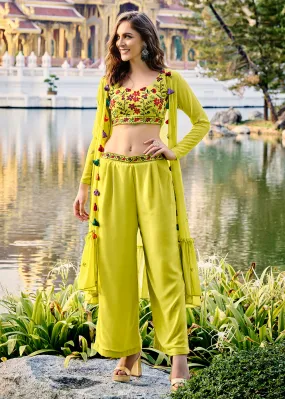 Lovely Fluorescence Green Exclusive Koti Style Co-Ords Palazzo Suit