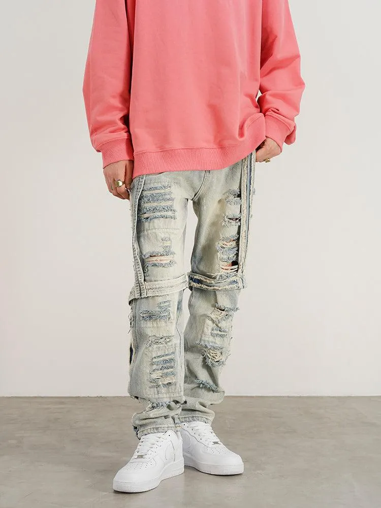 Men's Heavy-Distressed Washed Straight-Leg Jeans