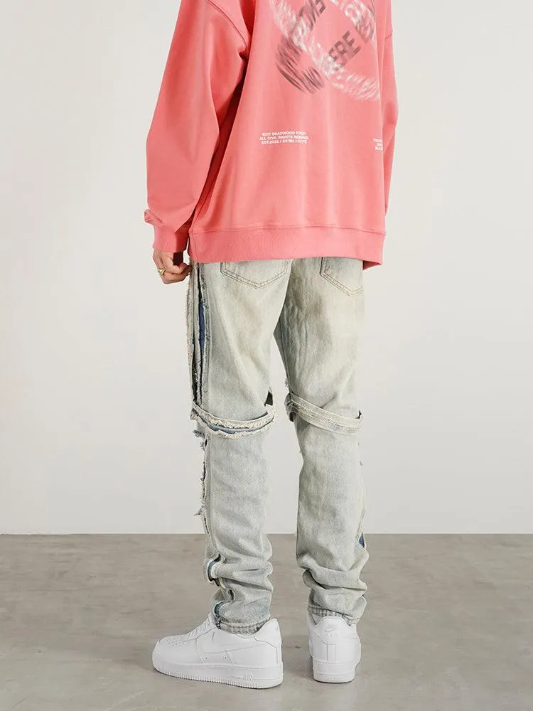 Men's Heavy-Distressed Washed Straight-Leg Jeans