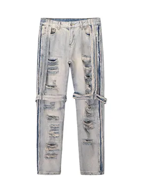 Men's Heavy-Distressed Washed Straight-Leg Jeans