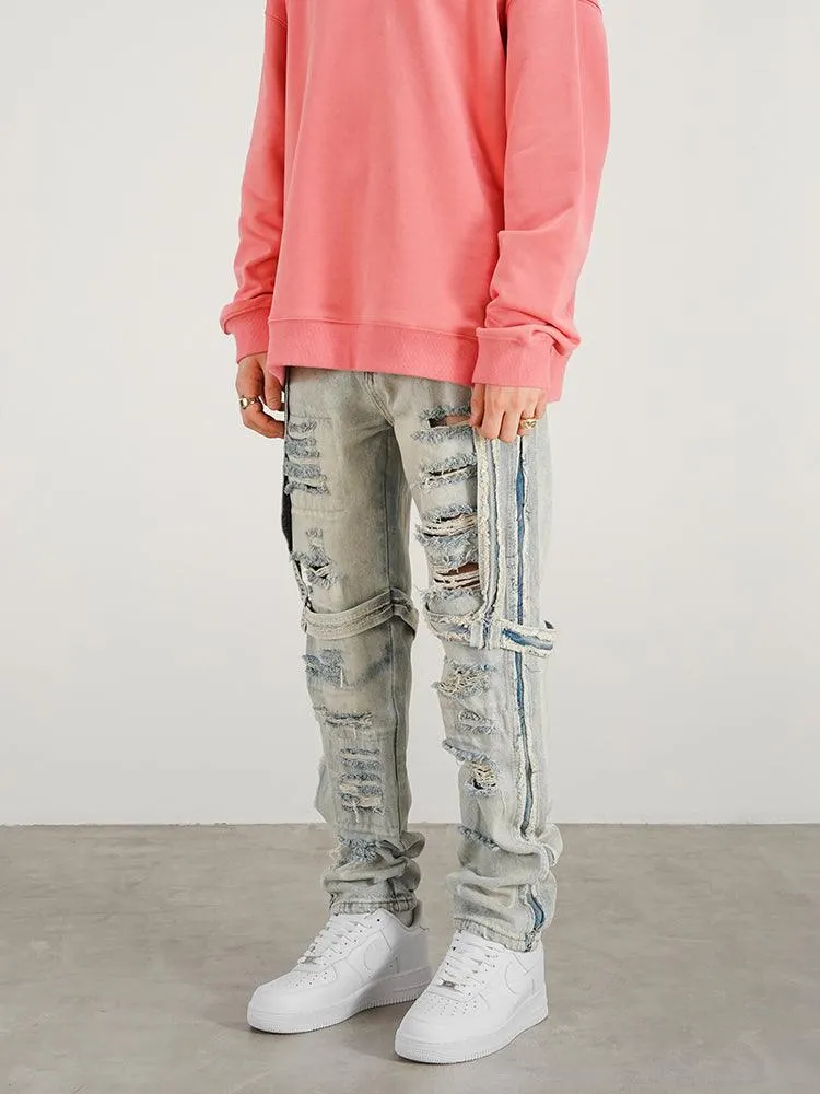 Men's Heavy-Distressed Washed Straight-Leg Jeans