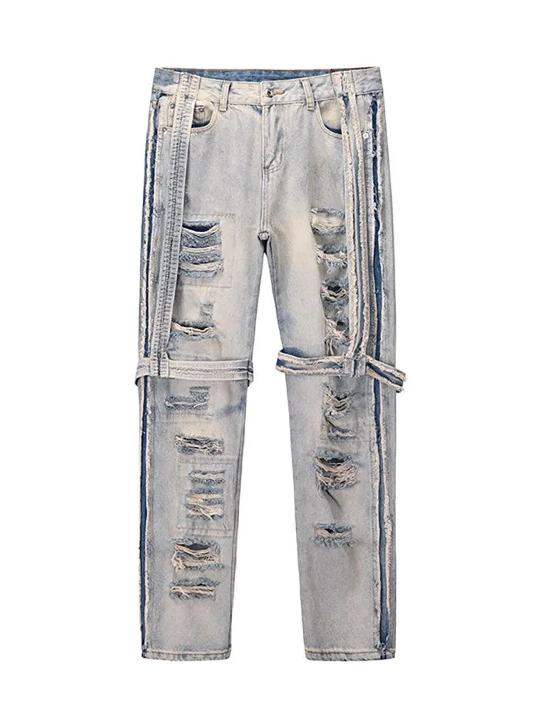 Men's Heavy-Distressed Washed Straight-Leg Jeans