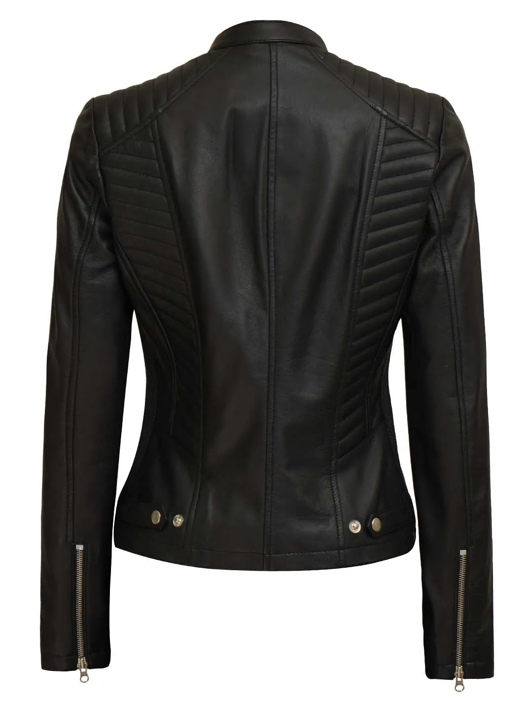 Rachel Petite Women's Black Cafe Racer Leather Jacket