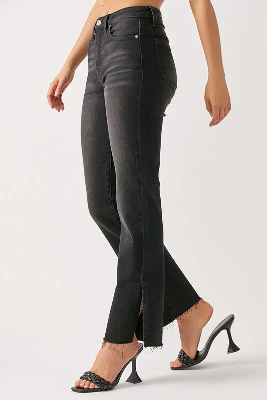 Risen Straight Leg Slit Jeans