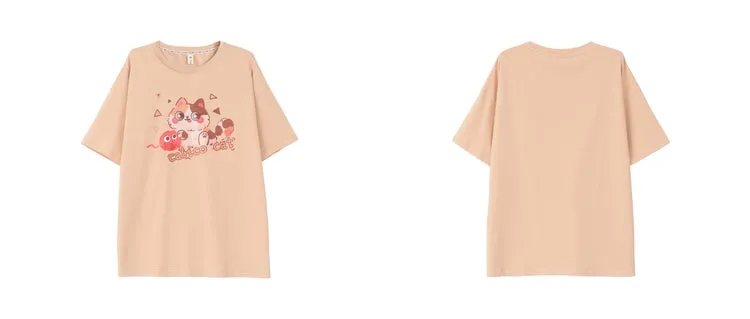 Summer Cute Cartoon Kitten Short-Sleeved T-shirt