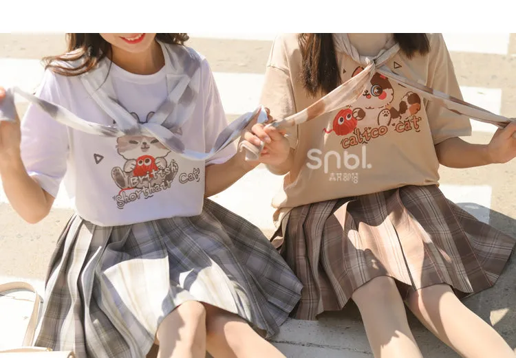 Summer Cute Cartoon Kitten Short-Sleeved T-shirt