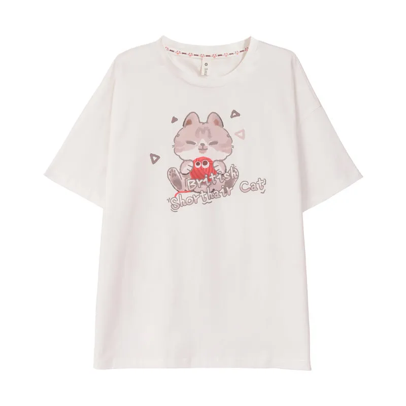 Summer Cute Cartoon Kitten Short-Sleeved T-shirt