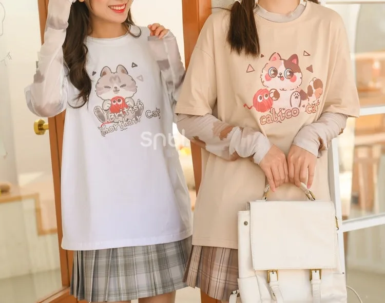 Summer Cute Cartoon Kitten Short-Sleeved T-shirt