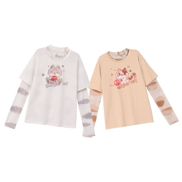Summer Cute Cartoon Kitten Short-Sleeved T-shirt