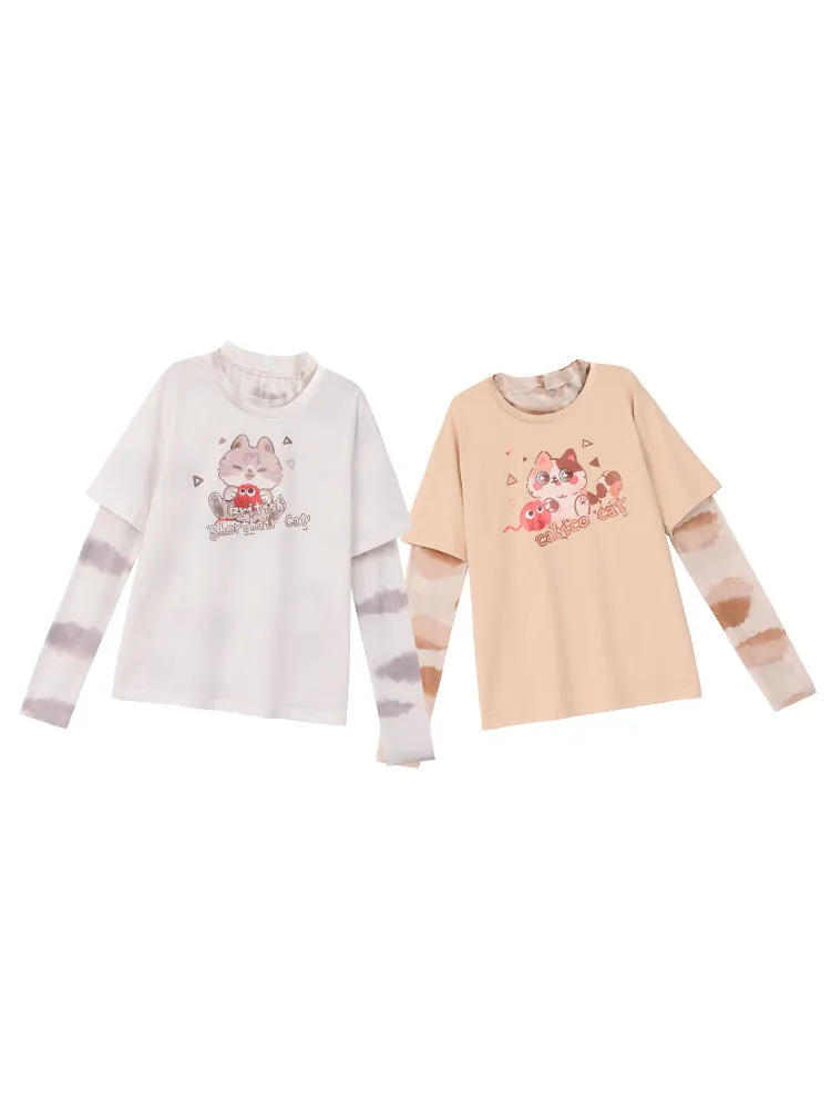 Summer Cute Cartoon Kitten Short-Sleeved T-shirt