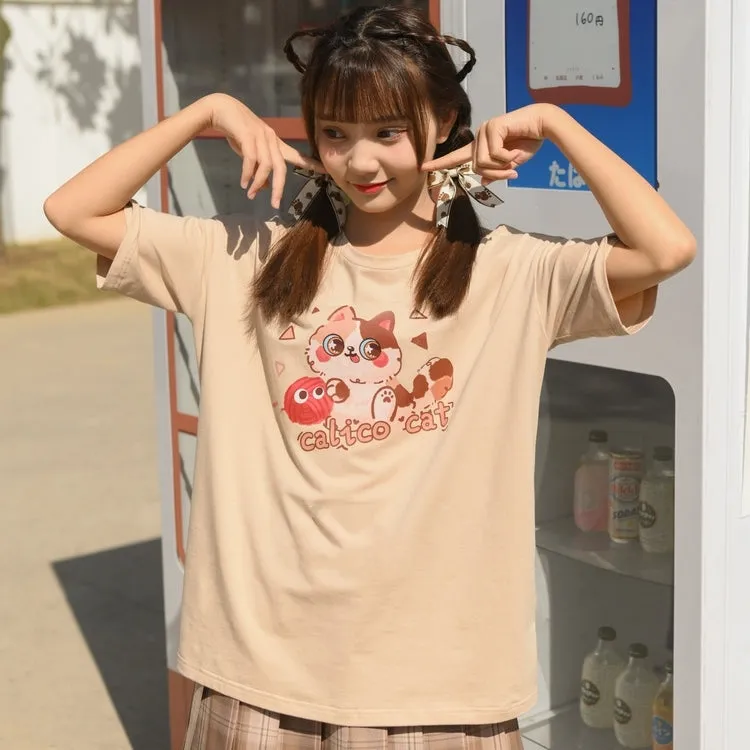 Summer Cute Cartoon Kitten Short-Sleeved T-shirt