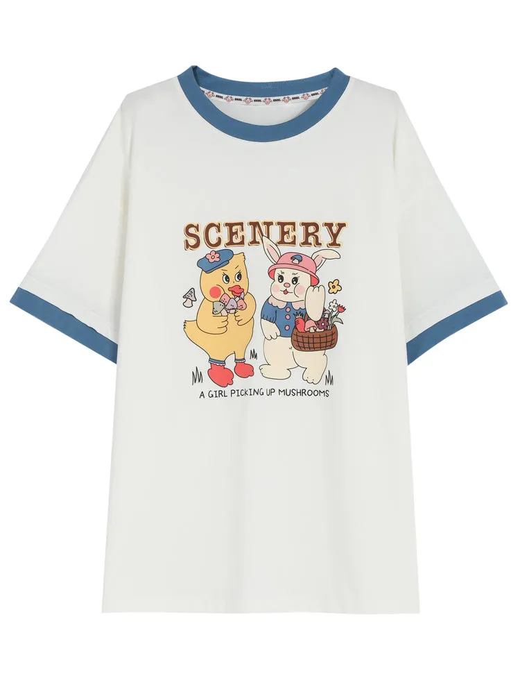 Summer Cute Cartoon Print white T-shirt