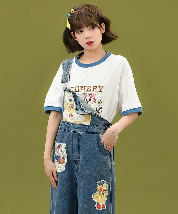 Summer Cute Cartoon Print white T-shirt
