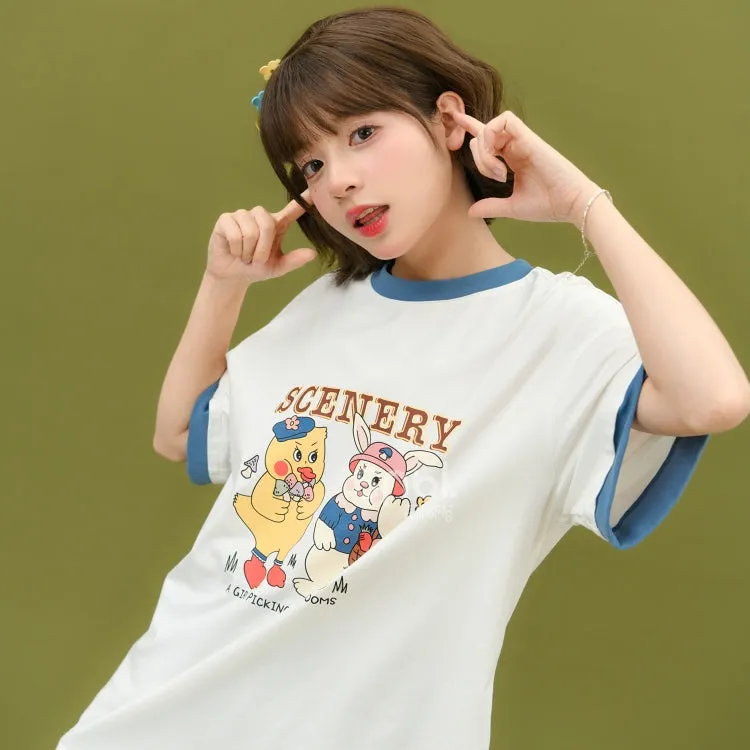 Summer Cute Cartoon Print white T-shirt