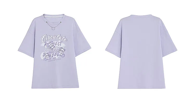 Sweet Style Purple Bear Print All-match T-shirt